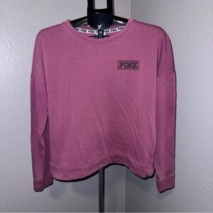 Victoria’s Secret PINK Mauve Logo Tape Sleeve Sweatshirt Oversized Small EUC
